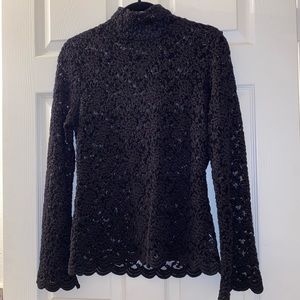 Pre-owned Metrostyle Women’s Black Lace Turtleneck Long Sleeve Blouse Size M